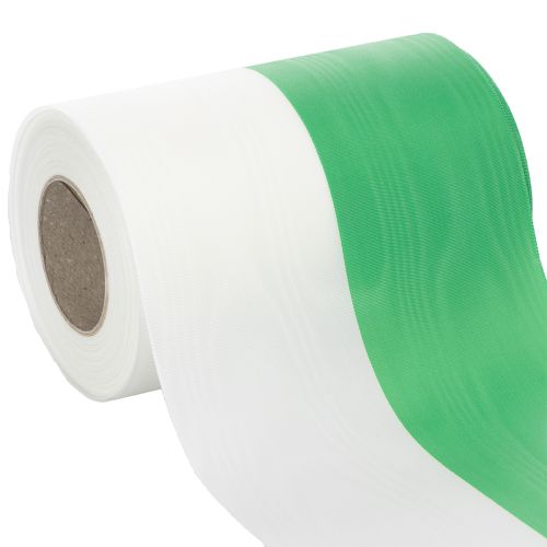 Itens Fita decorativa moiré verde e branca para guirlandas, 150 mm, fita para laços, tafetá de alta qualidade, 25 m