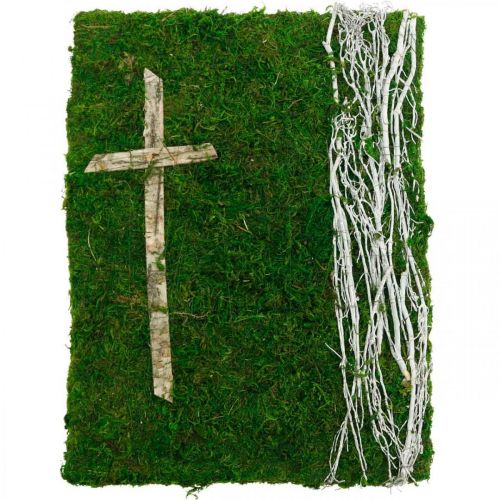 Floristik24 Moss pinta videiras e cruz para sepultura verde, branco 40 × 30cm