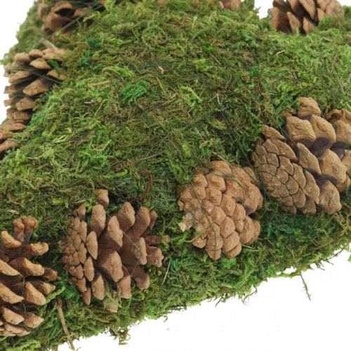 Floristik24 Decoração de sepultura coração musgo e cones base de arranjo 30 × 19cm