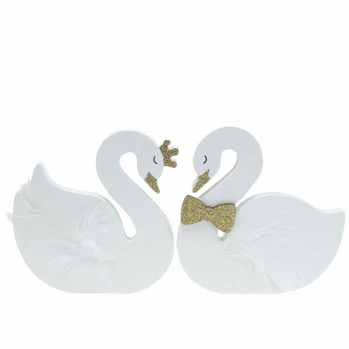 Floristik24 Deco cisnes casamento madeira ouro branco 12x13cm 2uds