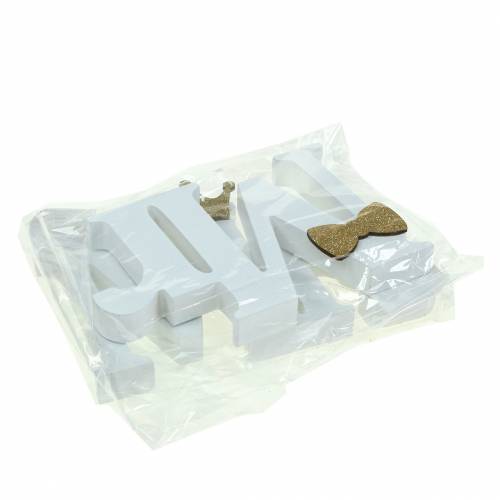 Floristik24 Letras decorativas Mr &amp; Mrs madeira branca, ouro classificado H11/13,cm conjunto de 4