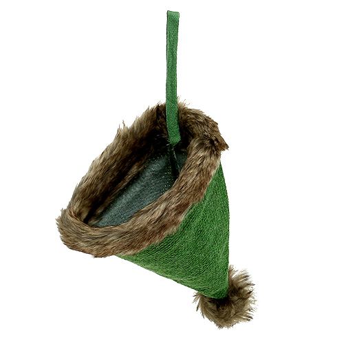 Floristik24 Chapéu com guarnição de pele para pendurar verde 28cm