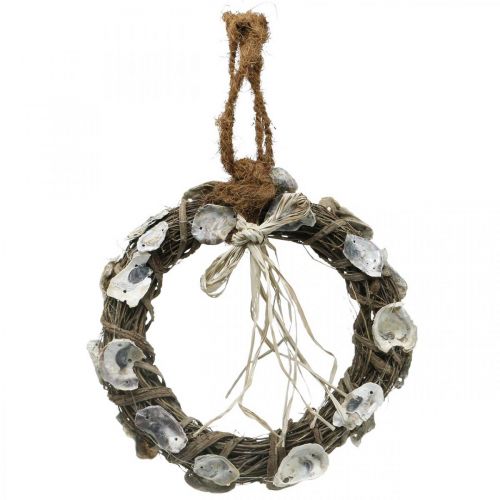 Coroa de conchas, grinalda decorativa madeira de videira, conchas naturais Ø30cm