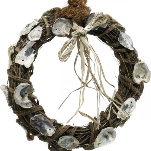Coroa de conchas, grinalda decorativa madeira de videira, conchas naturais Ø30cm