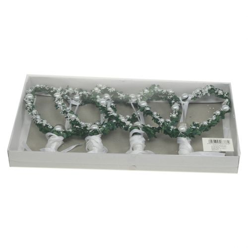 Floristik24 Coração de murta com fita, pérolas, tubos brancos 4 unidades