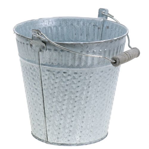 Floristik24 Balde de zinco com padrão trançado cinza, branco lavado Ø18cm Alt.17,5cm