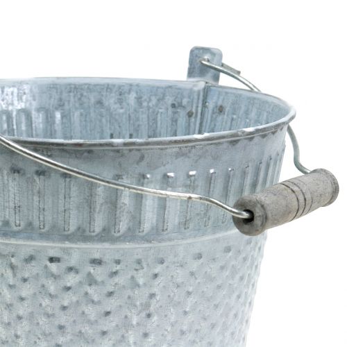 Floristik24 Balde de zinco com padrão trançado cinza, branco lavado Ø18cm Alt.17,5cm