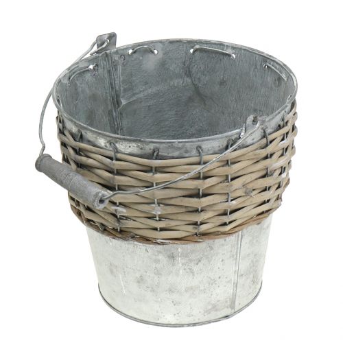 Floristik24 Balde de zinco com vime Ø18cm Alt.17cm