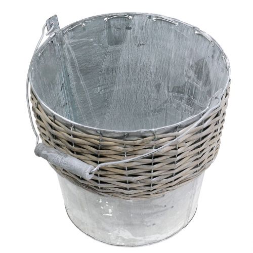Floristik24 Balde de zinco com vime Ø24cm Alt.22cm