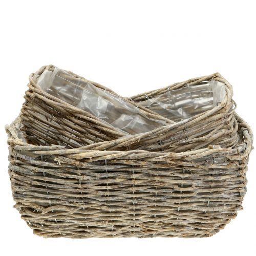 Floristik24 Cesto de plantas retangular, caiado de branco natural L33cm, conjunto de 3