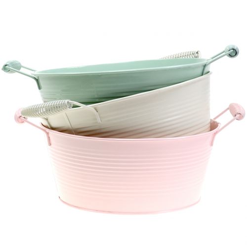 Floristik24 Tigela de zinco em cores pastel com alça Ø22cm Alt.9.5cm 3pçs