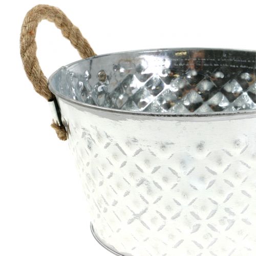 Itens Tigela de zinco decorativa de metal com alça de corda Ø22cm Alt.12cm