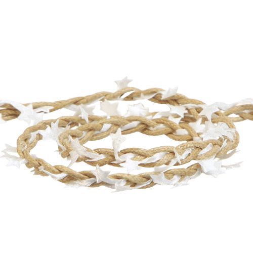 Floristik24 Fita decorativa natural com estrelas brancas Largura 5mm Comprimento 8m