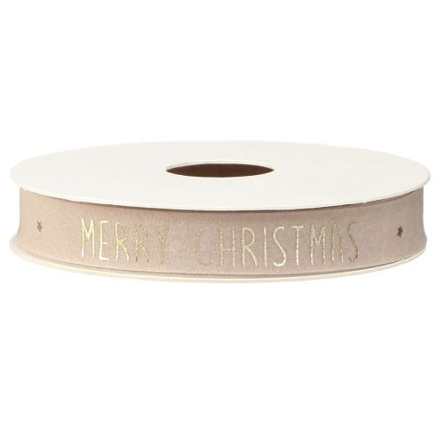 Floristik24 Fita de Natal de veludo natural com &#39;Feliz Natal&#39; em ouro de largura 15mm comprimento 5m