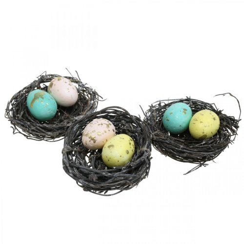 Floristik24 Mini cesta de páscoa com ovos pastel Decorações de páscoa coloridas Ø6cm 12 peças