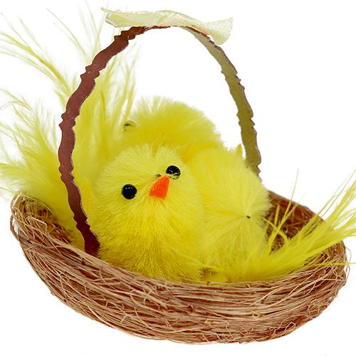 Floristik24 Ninho decorativo com pintinho chenille amarelo 5cm 4uds