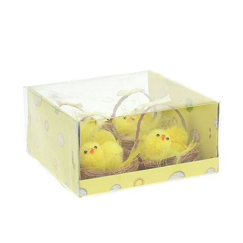 Floristik24 Ninho decorativo com pintinho chenille amarelo 5cm 4uds