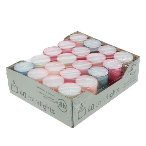 Itens Velas tealights Colorlights em tons pastéis sortidos, tempo de queima 8h, 40 unidades