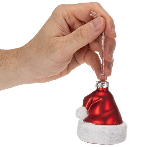Enfeite de Natal com chapéu de Papai Noel de vidro, 8 cm, 6 peças | Floristik24.pt