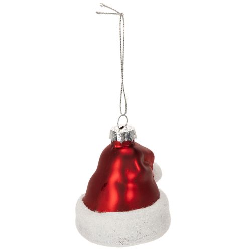 Enfeite de Natal com chapéu de Papai Noel de vidro, 8 cm, 6 peças | Floristik24.pt