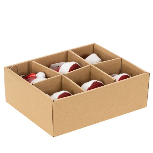 Enfeite de Natal com chapéu de Papai Noel de vidro, 8 cm, 6 peças | Floristik24.pt