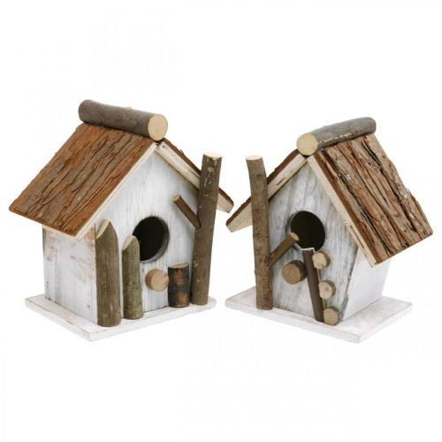 Floristik24 Caixa de nidificação decorativa, casa de passarinho para decorar, decoração de primavera branca, natural Alt. 14,5/15,5 cm conjunto de 2