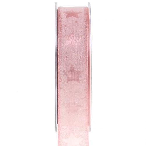 Floristik24 Fita de organza com motivo estrela rosa 25mm 15m