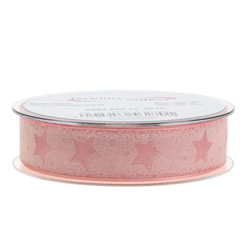 Floristik24 Fita de organza com motivo estrela rosa 25mm 15m