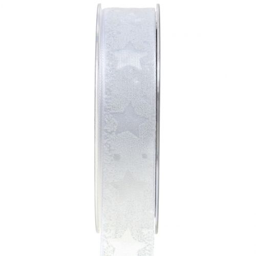 Fita de organza com motivo estrela branco 25mm 15m | Floristik24.pt