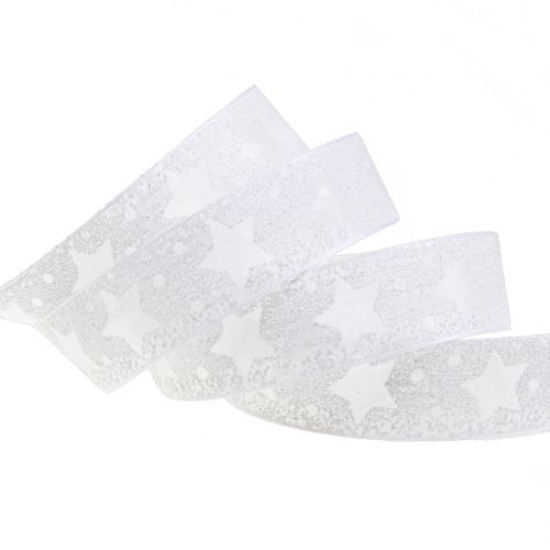 Fita de organza com motivo estrela branco 25mm 15m | Floristik24.pt