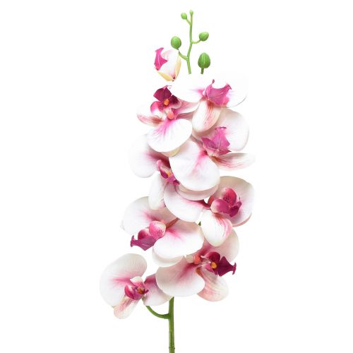 Orquídea Phalaenopsis artificial 9 flores branco fúcsia 96cm