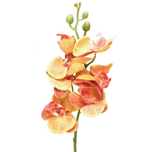Orquídea artificial Phalaenopsis flamejada vermelha amarela 78cm