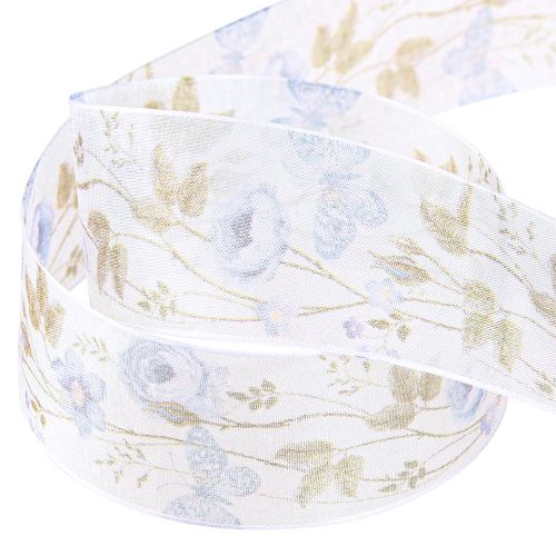 Itens Fita de organza flores fita decorativa azul tecido de organza 40mm 15m
