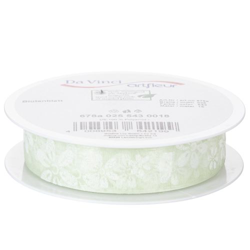 Itens Fita de organza floral, fita para presentes, verde, 25 mm, 18 m