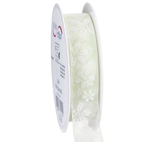 Floristik24 Fita de organza floral, fita para presentes, verde, 25 mm, 18 m