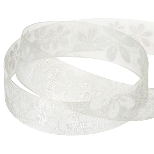 Itens Fita de organza floral, fita para presentes, verde, 25 mm, 18 m