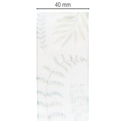 Itens Fita de organza, fita de chiffon, ramos com folhas, verde, 40 mm, 15 m