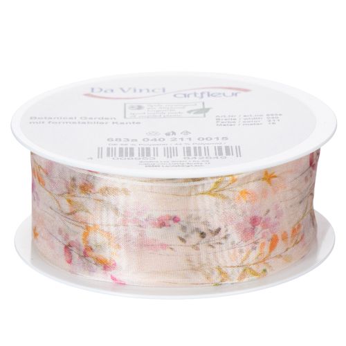 Itens Fita de organza, fita de chiffon, floral, laranja/rosa, 40mm, 15m