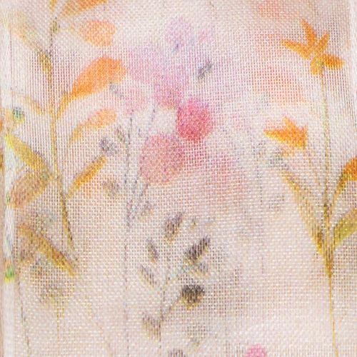 Itens Fita de organza, fita de chiffon, floral, laranja/rosa, 40mm, 15m