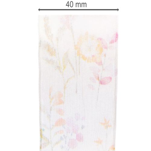 Itens Fita de organza, fita de chiffon, floral, laranja/rosa, 40mm, 15m