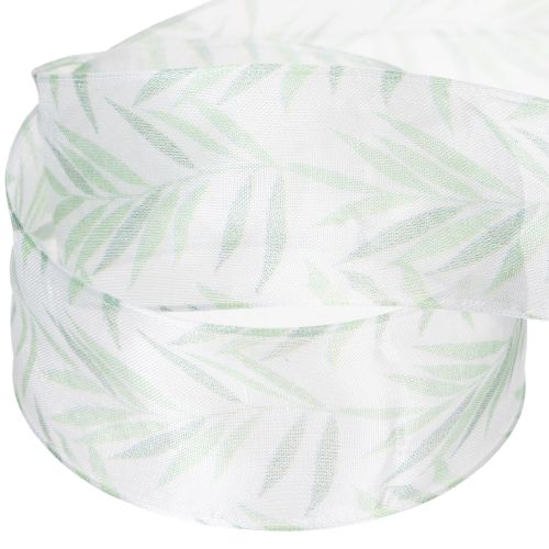 Itens Fita de organza, fita de chiffon, fita com estampa de plantas verdes, 40 mm x 15 m