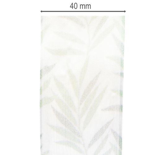 Itens Fita de organza, fita de chiffon, fita com estampa de plantas verdes, 40 mm x 15 m
