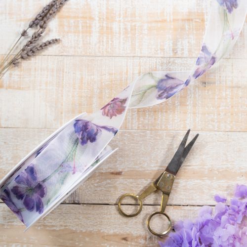 Itens Fita de organza, fita de chiffon, tulipas papagaio, roxas, 40 mm, 18 m