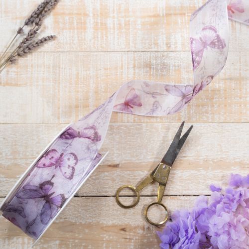 Itens Fita de organza, fita de chiffon, borboletas, roxa, 40mm, 18m