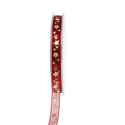 Fita de organza vermelho escuro com estrelas 15mm 20m