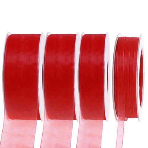Floristik24 Fita de organza para presente, fita decorativa, orla vermelha 50m