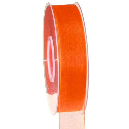 Floristik24 Fita de organza fita de presente fita laranja ourela 25mm 50m