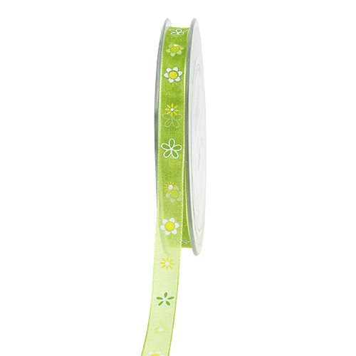 Fita de organza verde com padrão 10mm 20m