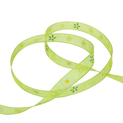 Floristik24 Fita de organza verde com padrão 10mm 20m