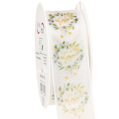 Fita de organza para decoração de casamento “Love” branca 40mm 15m
